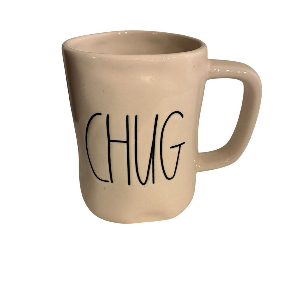 Rae Dunn Artisan Collection Magenta Mug CHUG on It. White Mug